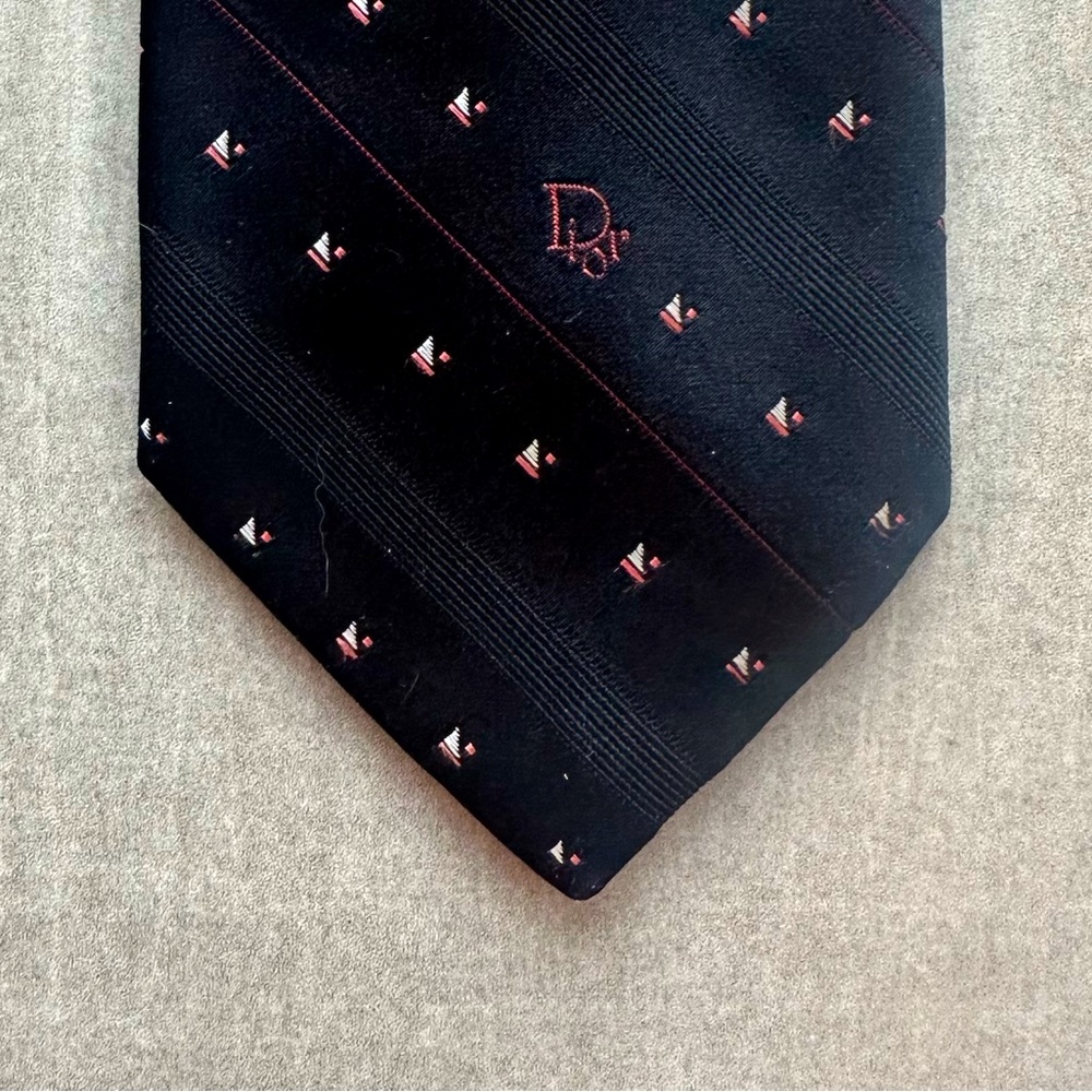 Dior Black Tie with Pink Accent Motif